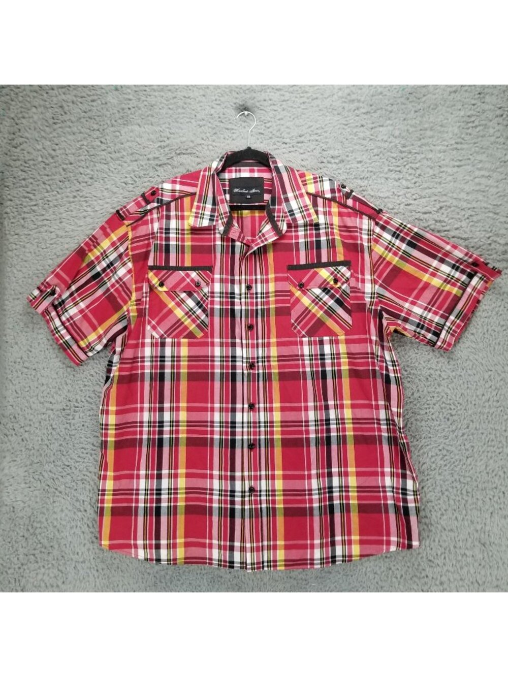 Knockout Jeans Shirt Mens 3XB Red Plaid Short Sleeve Button Up